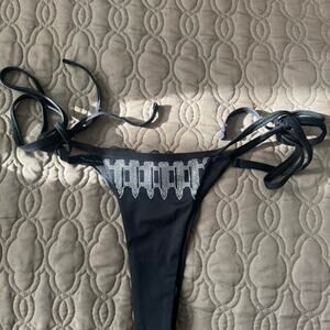 Black thong bikini bottoms with rhinestones